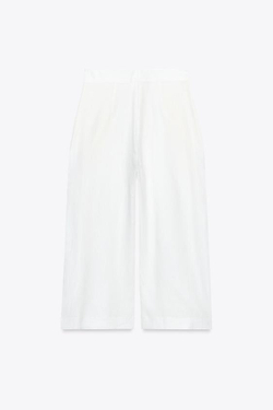 ZARA БРЮКИ С ЗАЩИПАМИ ОБЪЕМНОГО КРОЯ — ZW COLLECTION, БЕЛЫЙ