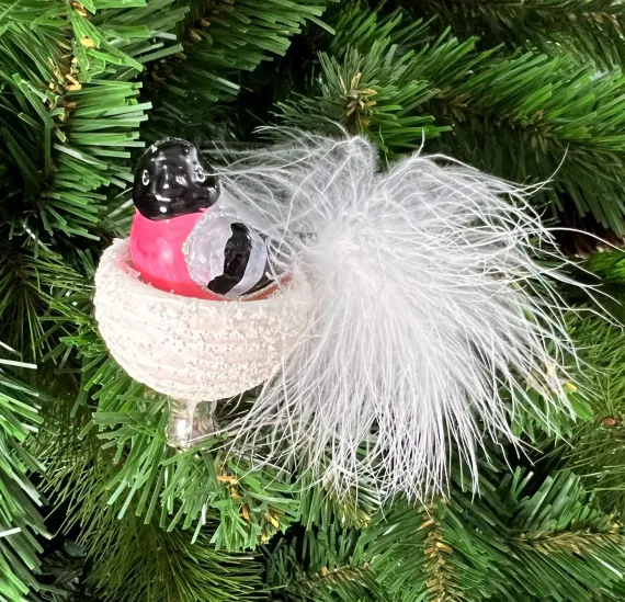 Елочное украшение Птичка в гнезде - снегирь, стекло, 8 см., Irena CO (50009)