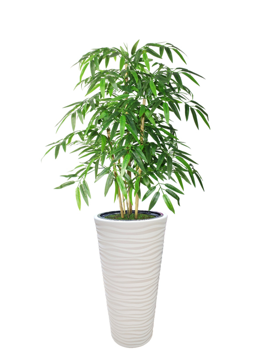 Искусственный Бамбук 130 см темно-зеленый в высоком круглом белом кашпо