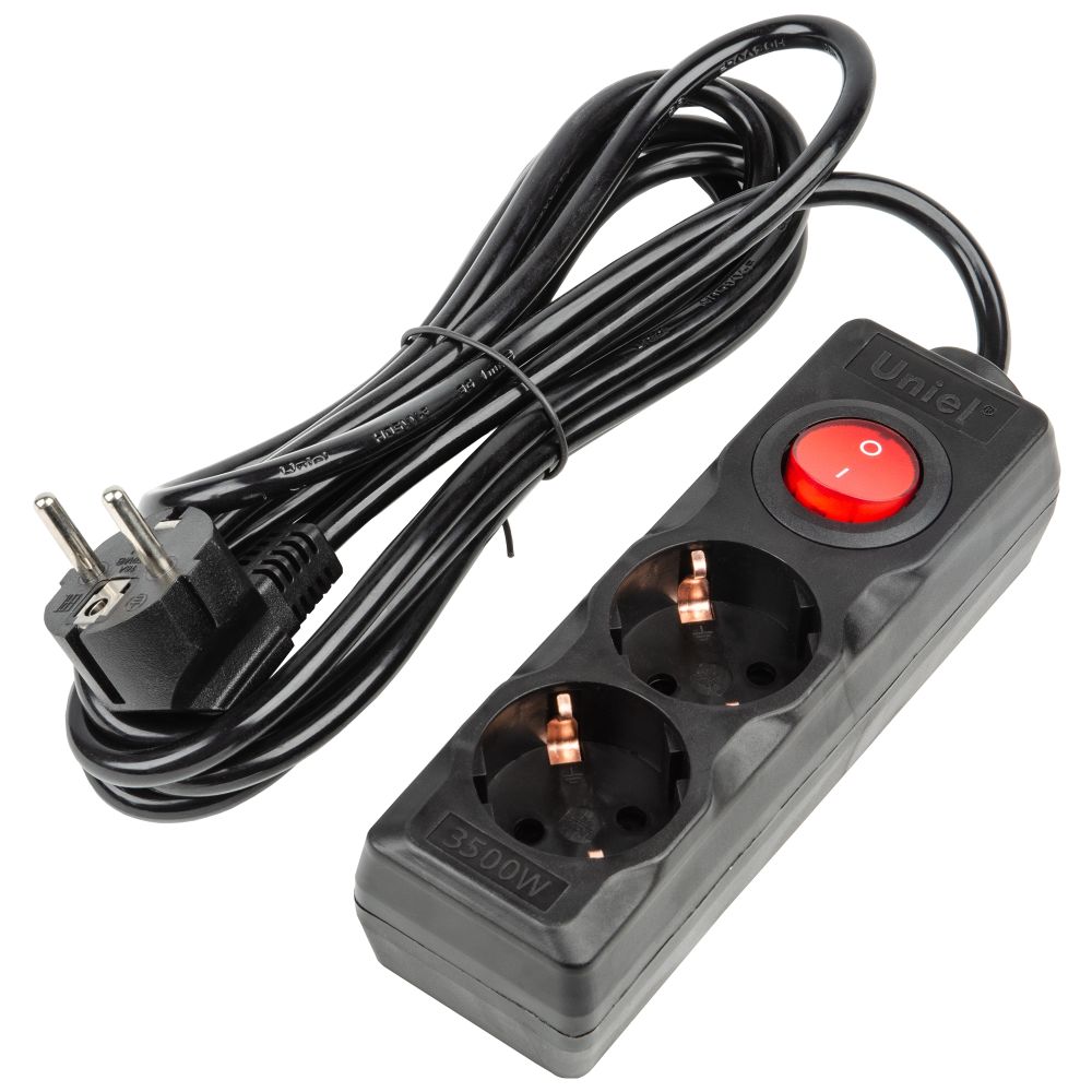 S-GCU2-3B BLACK Удлинитель серии Ultra. шнур 3м.. 2 гнезда. 16A. с-з. Черный. TM Uniel