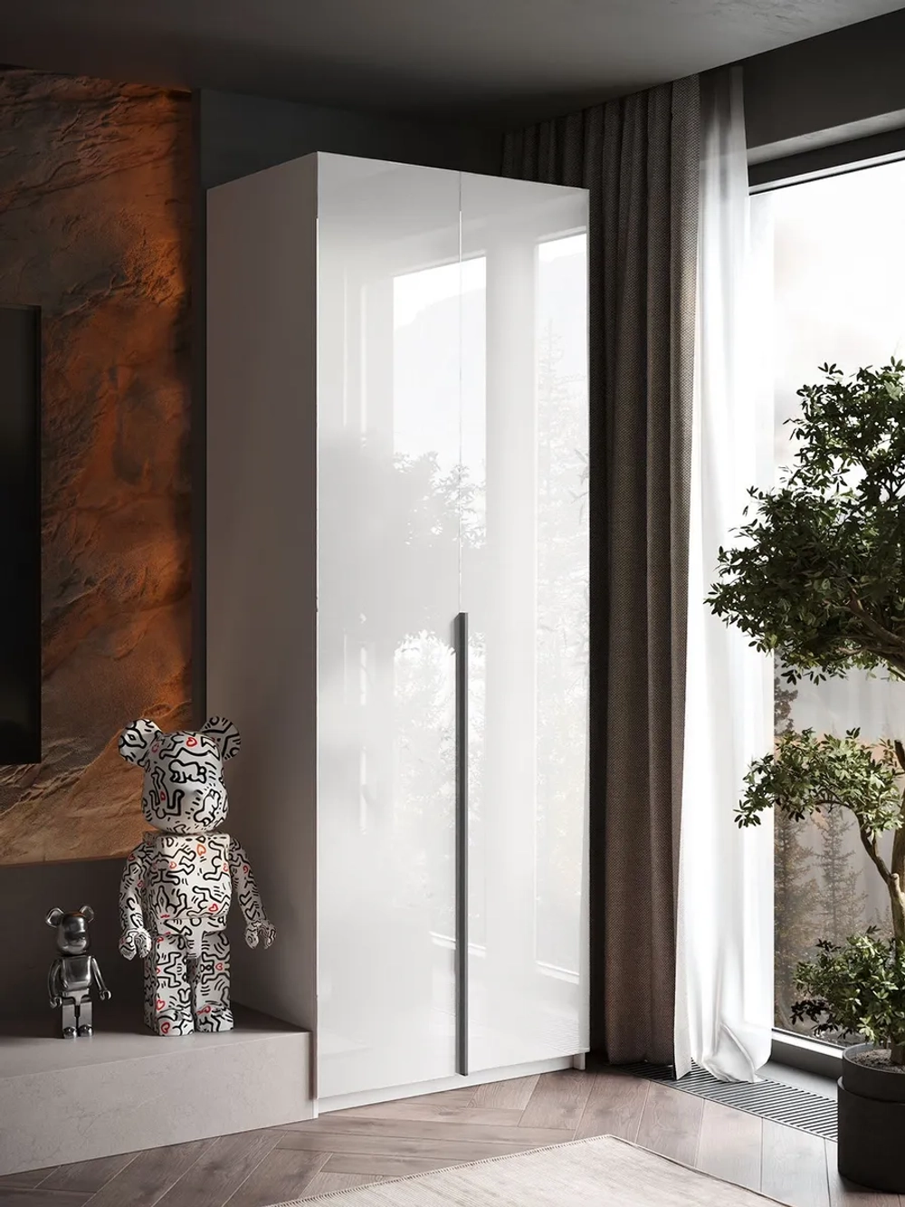 Шкаф Распашной Белый 81х220x52,5 SOHO с ручкой