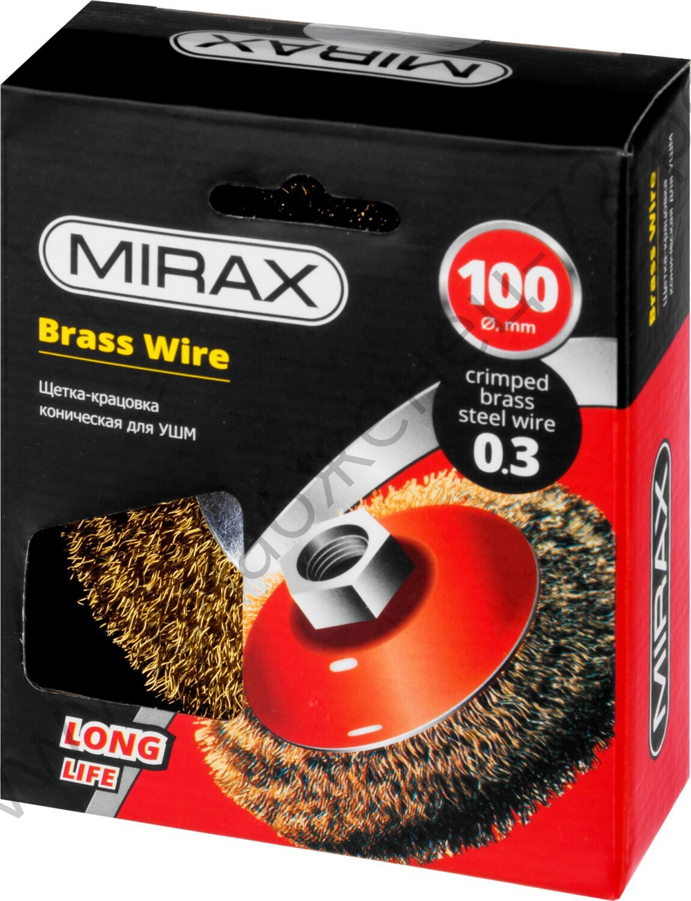 MIRAX 100 мм, витая латунированная стальная проволока, 0.3 мм, щетка коническая (35143-100)