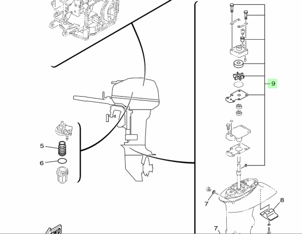 Рем. комплект помпы Yamaha 63V-W0078-01-00 9.9-15л.с.