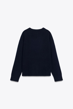 ZARA СВИТЕР ИЗ 100% ШЕРСТИ С V-ОБРАЗНЫМ ВЫРЕЗОМ, МОРСКОЙ СИНИЙ