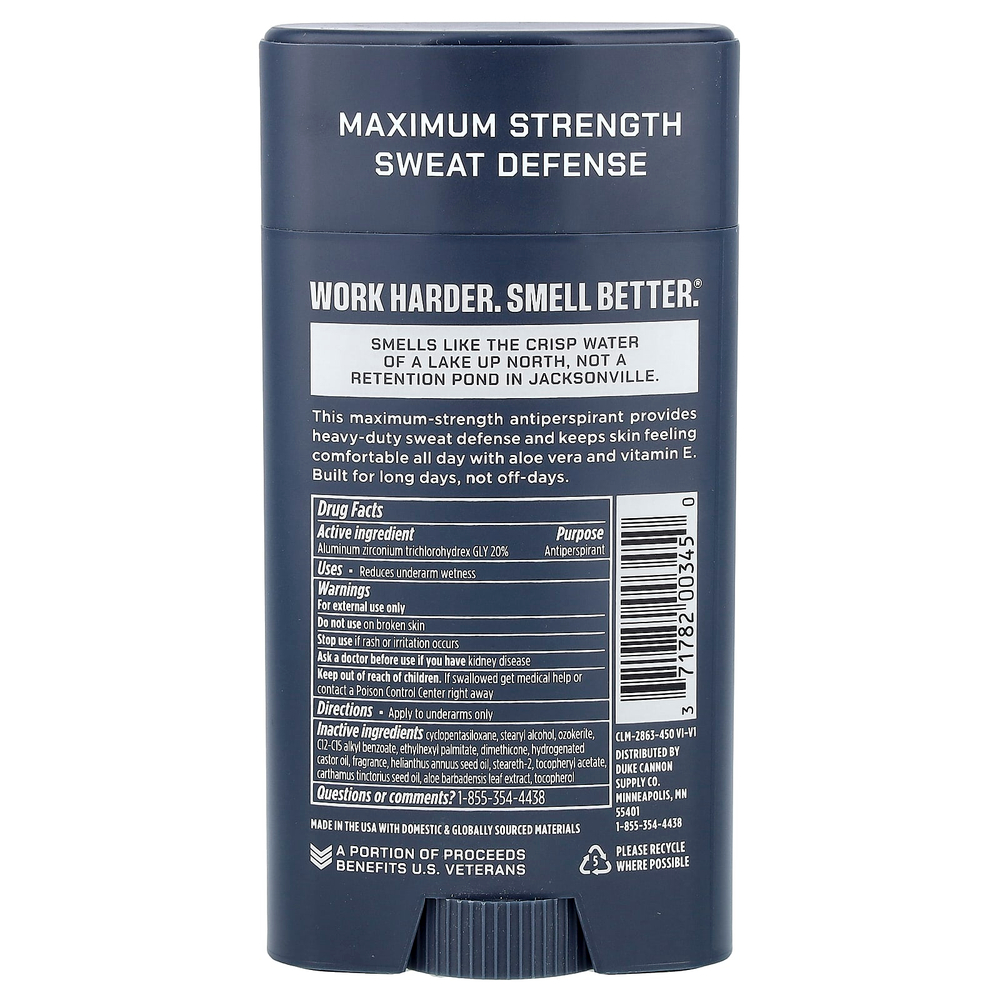Duke Cannon Supply Co., Trench Warfare® антиперспирант и дезодорант, Midnight Swim, сандаловое дерево и лаванда, 85 г (3 унции)