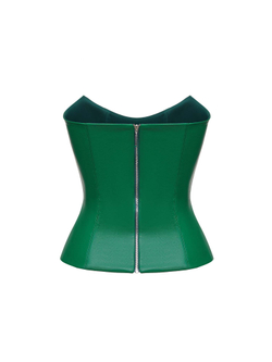 Удлиненный топ корсетного типа из эко-кожи с отстрочками