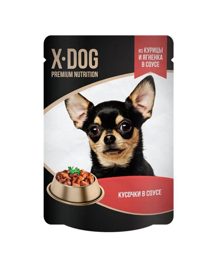 Консервы для собак X-DOG курица и ягнёнок в соусе 85 г