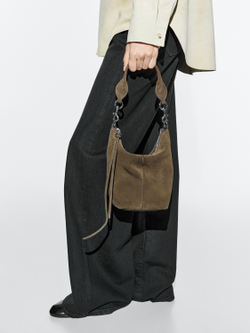 Massimo Dutti Сумка-мешокиз натуральной замши, хаки