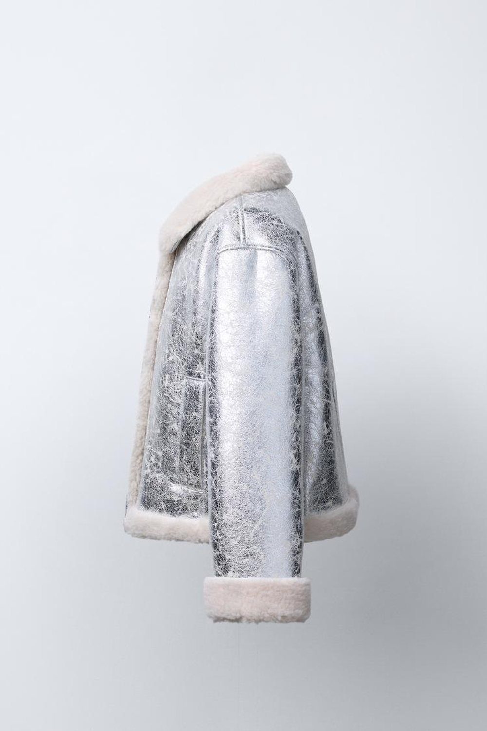 ZARA КУРТКА-ДУБЛЕНКА МЕТАЛЛИК, СЕРЕБРИСТЫЙ