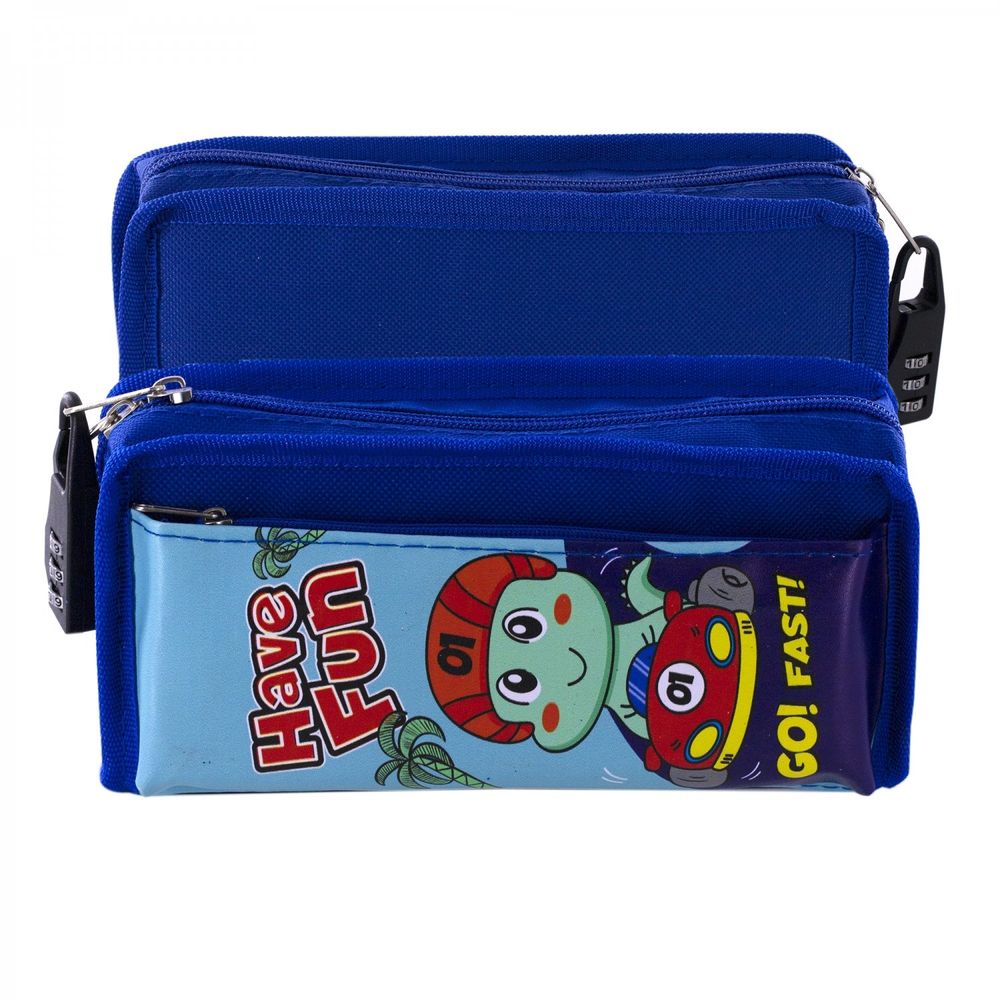 Пенал - косметичка, Alingar, ПВХ, молния, боковой карман, кодовый замок, 90 х 210 мм, "Have Fun", синий (динозаврик на машинке)