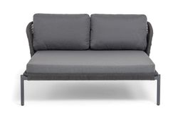 "Позитано" лежак плетеный из роупа, каркас алюминий темно-серый (RAL7024) муар, роуп темно-серый круглый, ткань темно-серая 027