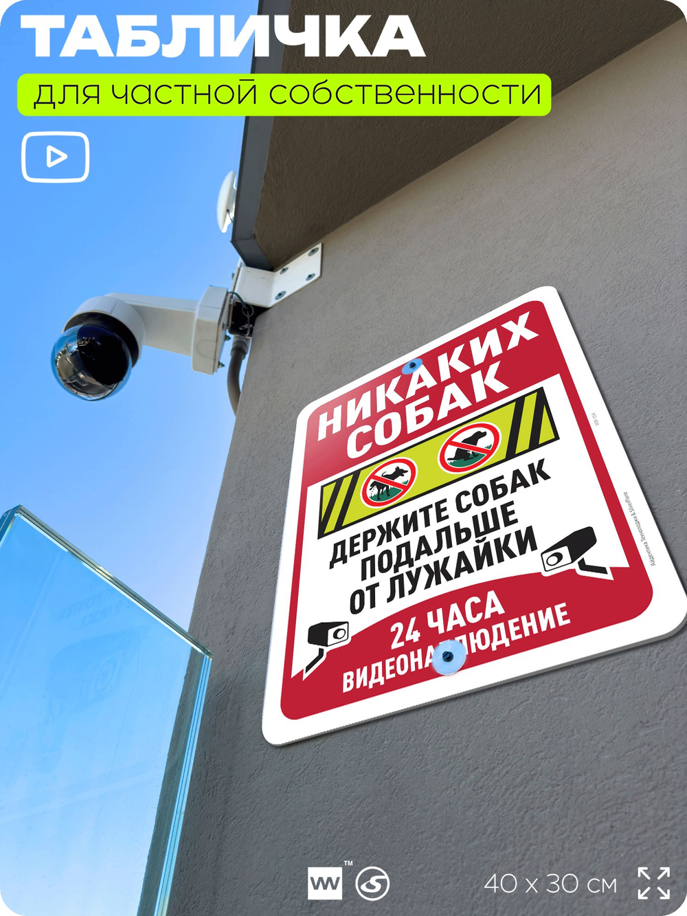 Табличка для частной территории "Никаких собак", на дом, для участка, организаций и частных территорий, предупреждающая, 40х30 см, Silver Plane x Айдентика Технолоджи