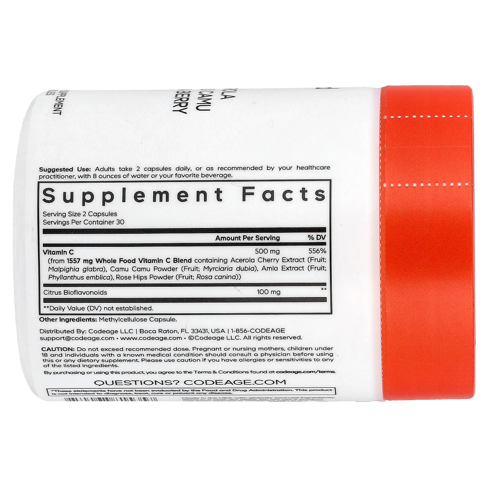 Codeage, Витамин C из цельных продуктов, 60 капсул
