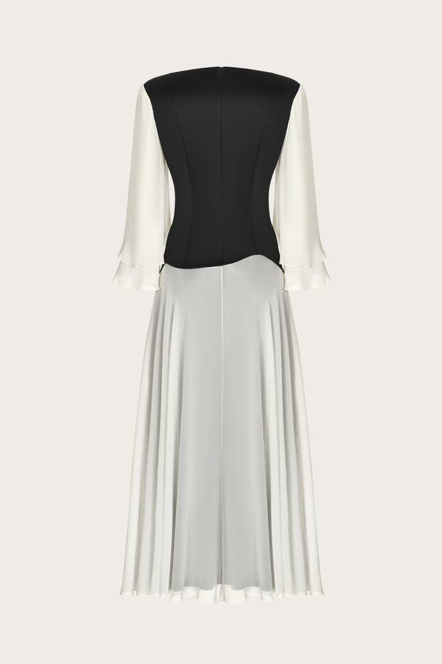 ПЛАТЬЕ ИЗ ШЕЛКА И ШИФОНА С ШИРОКИМИ РУКАВАМИ