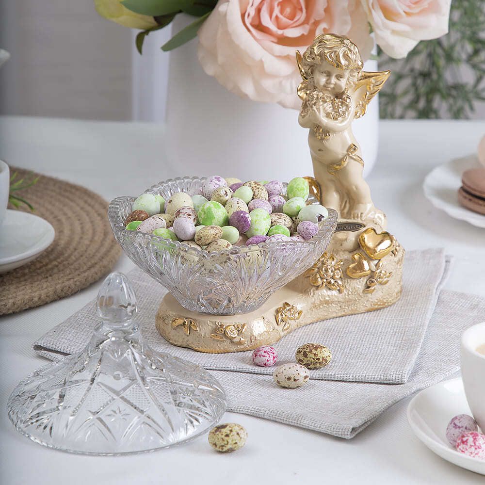 Сахарница стеклянная с крышкой Ангел Роуз Айвори