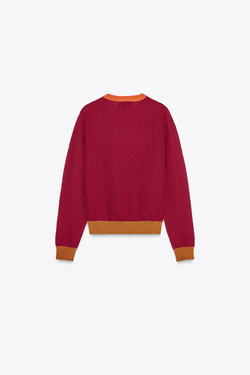 ZARA ДВУХЦВЕТНЫЙ УКОРОЧЕННЫЙ СВИТЕР, КРАСНО-ОРАНЖЕВЫЙ