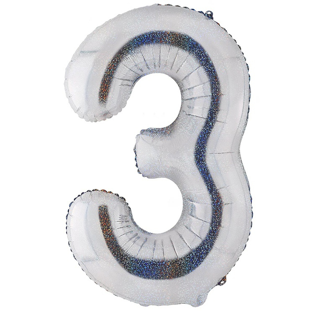 Шар фольгированный Цифра 3 101 см (Серебряный)