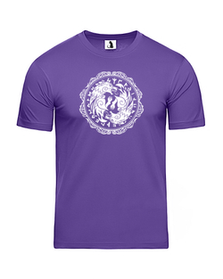 Скандинавская футболка с волком и рунами unisex фиолетовая с белым рисунком