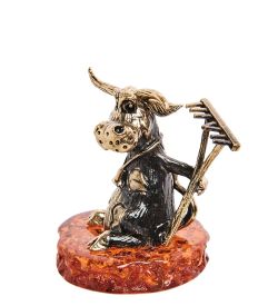 Народные промыслы AM-2828 Фигурка «Бык селянин» (латунь, янтарь)