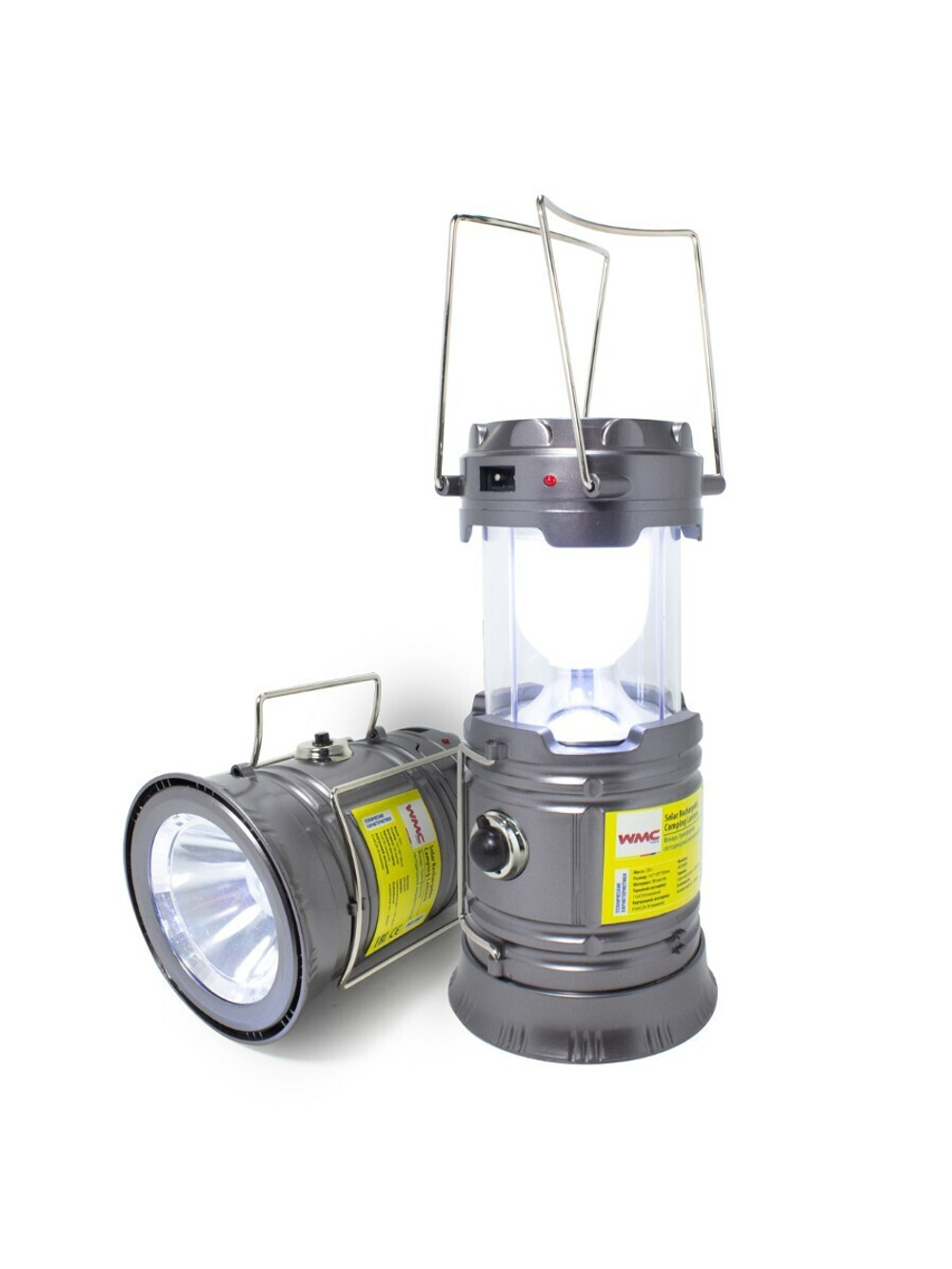 Фонарь-трансформер светодиодный аккумуляторный (торц.свет:1LED/50LUM,бок.свет:6LED/30LUM,заряд:солн.батарея, кабель 220V/USB,t заряд.3-5ч,серый) WMC TOOLS WMC-JBEL9901