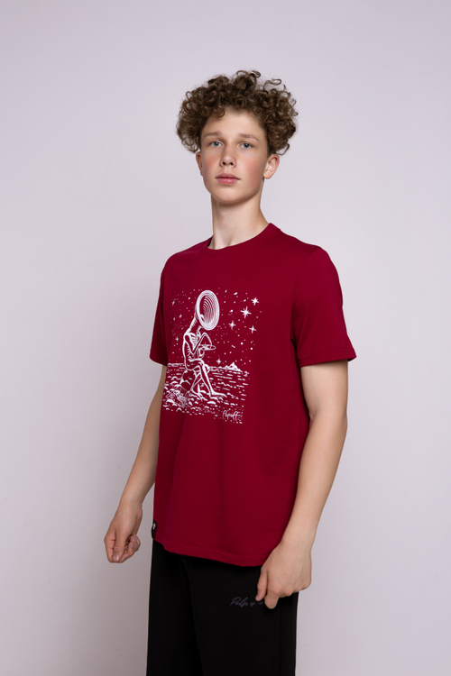 Футболка бордовая классическая с принтом «Pulse Of Rain»