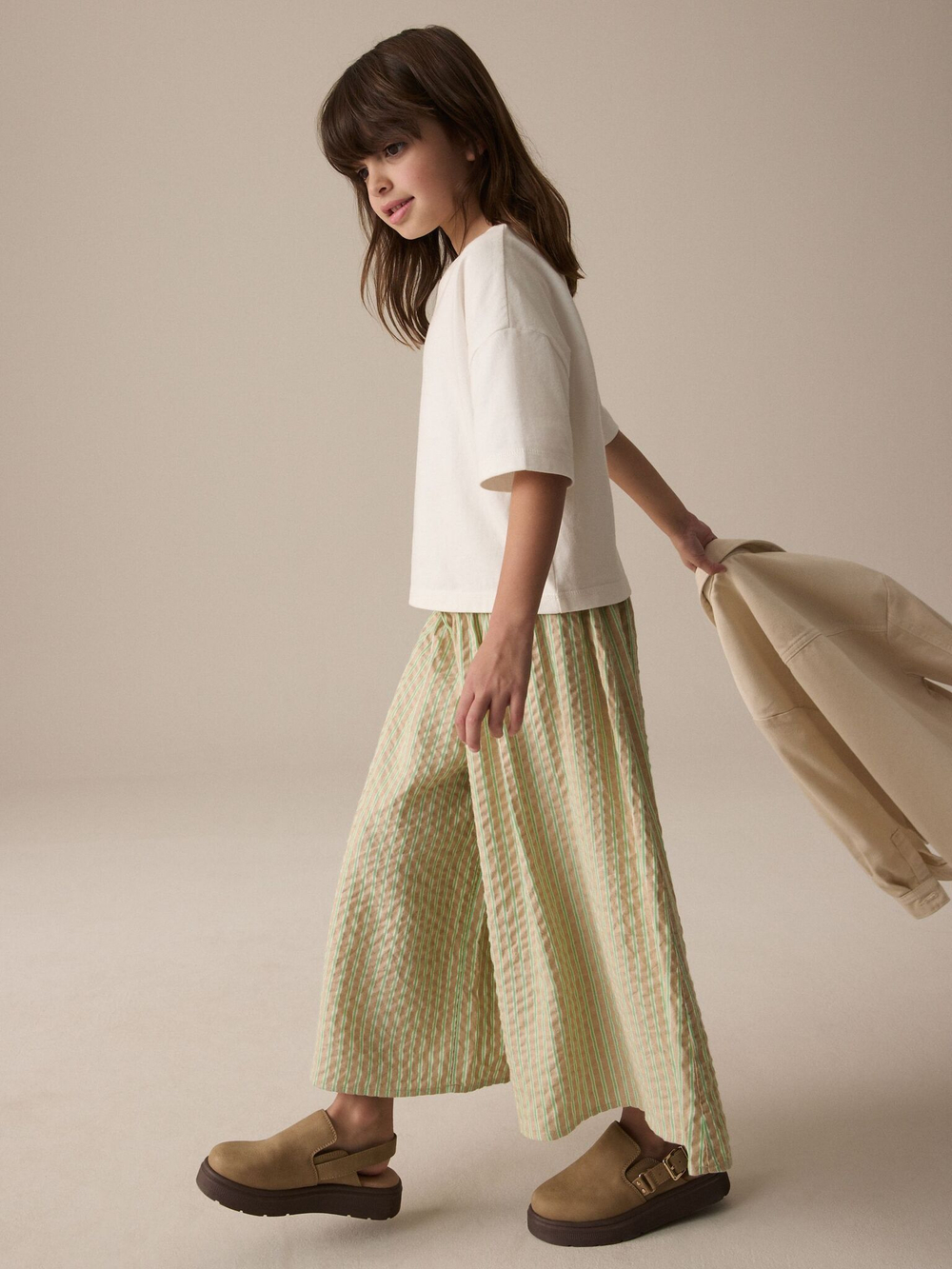 Брюки широкие для девочки Next E49-516, Бежевый, Зеленый