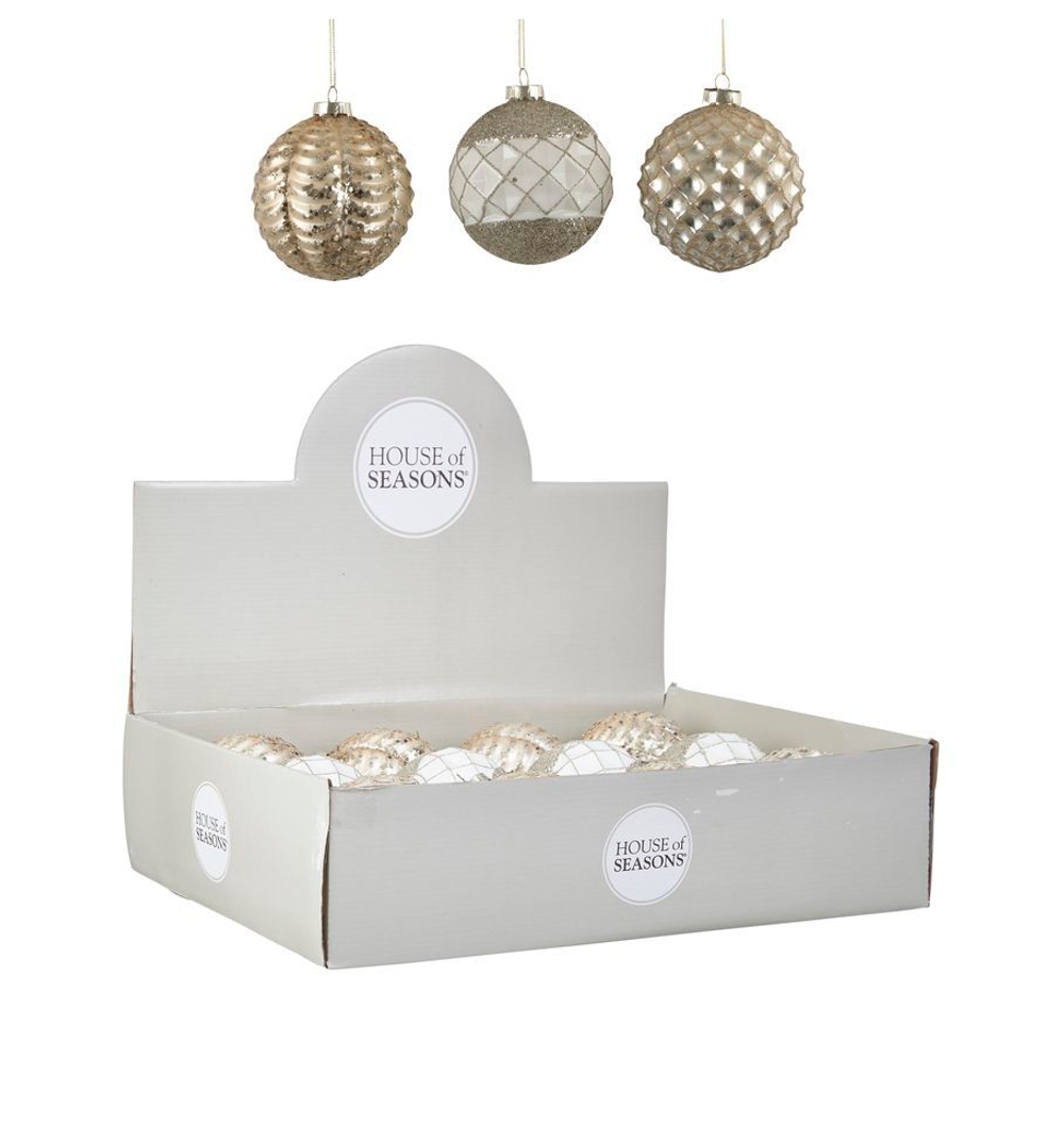 Набор елочных игрушек 12шт 8см House of Seasons Шар шампань 3 вида 84010