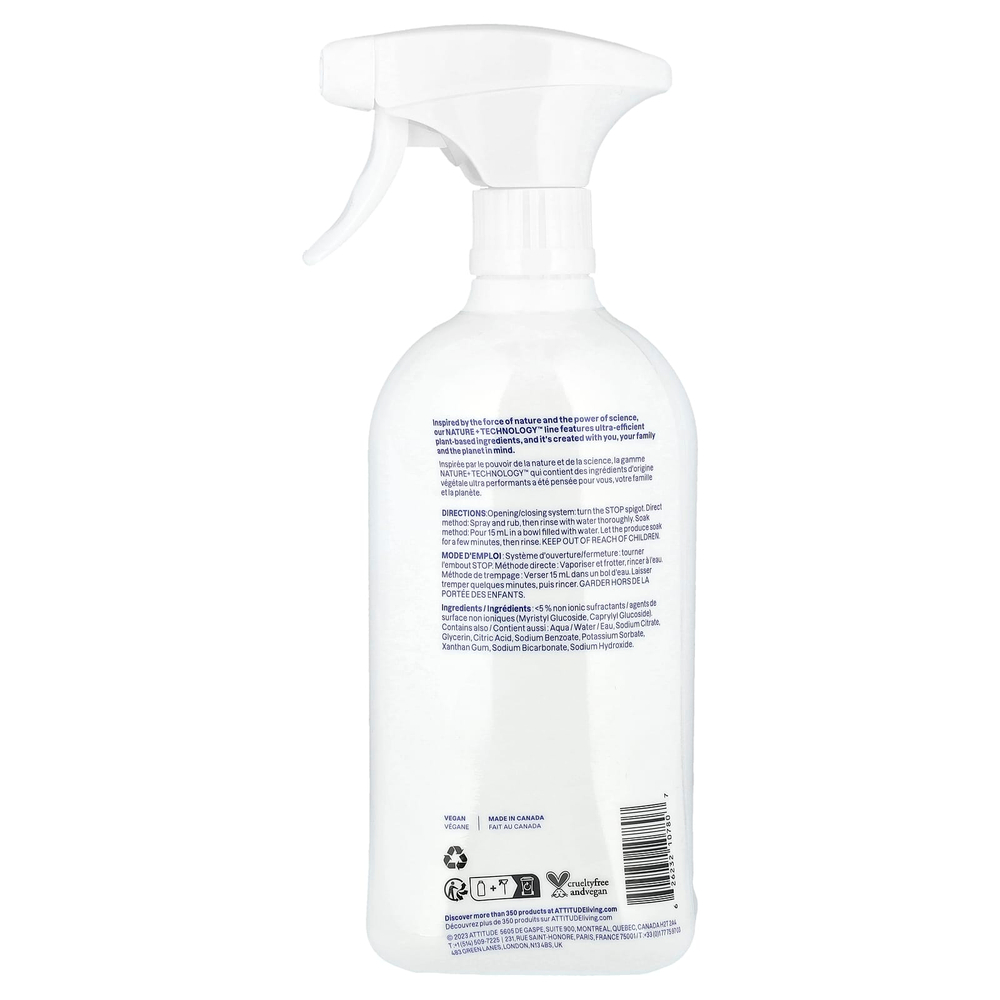 ATTITUDE, Nature + Technology™, средство для мытья фруктов и овощей, без запаха, 800 мл (27,1 жидк. унции)