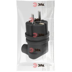 Вилка ЭРА V9-B-IP44 каучуковая с заземлением 90 градусов 16A IP44 черная