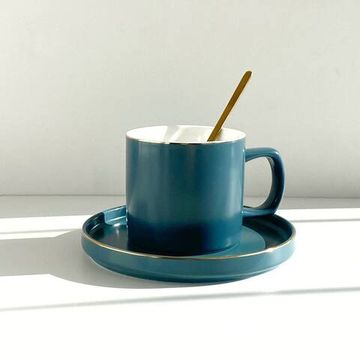 Чайная пара Наоми, чашка 220 мл, блюдце 14,5 см, ложка, цвет серо-синий матовый