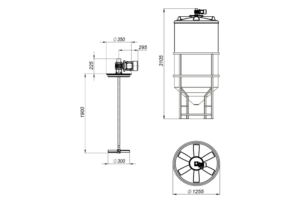 Емкость пищевая в обрешетке ЭкоПром ФМ с лопастной мешалкой 2000 л. конусная (126x126x311см;белый) - арт.555703