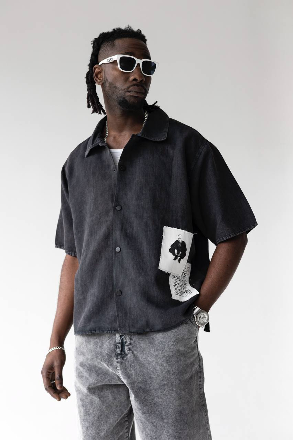 Рубашка оверсайз с нашивками