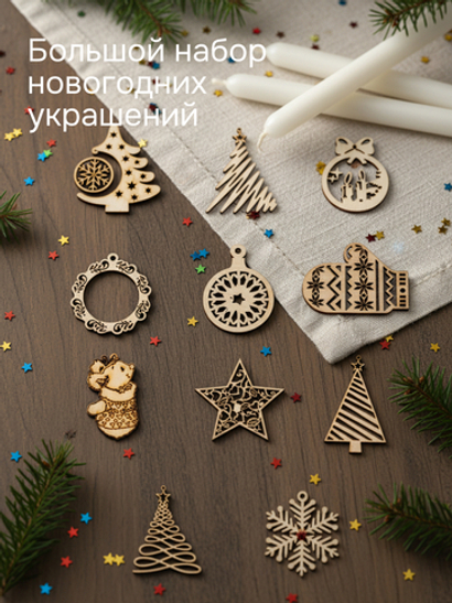 Подарочный набор игрушек на новогоднюю елку, деревянные
