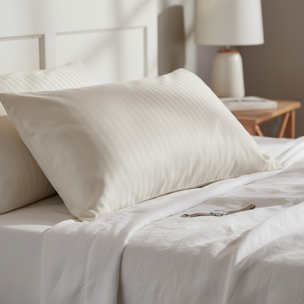 Наволочка из сатина 50х70 НАТЕСМИО | темно-бежевый страйп-сатин