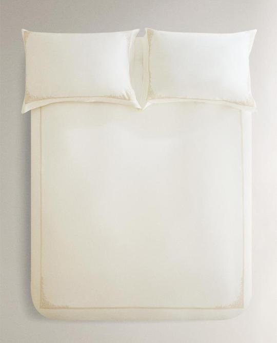 ZARA HOME ПОДОДЕЯЛЬНИК ИЗ САТИНА С ВЫШИВКОЙ (300 НИТЕЙ), ЗОЛОТОЙ