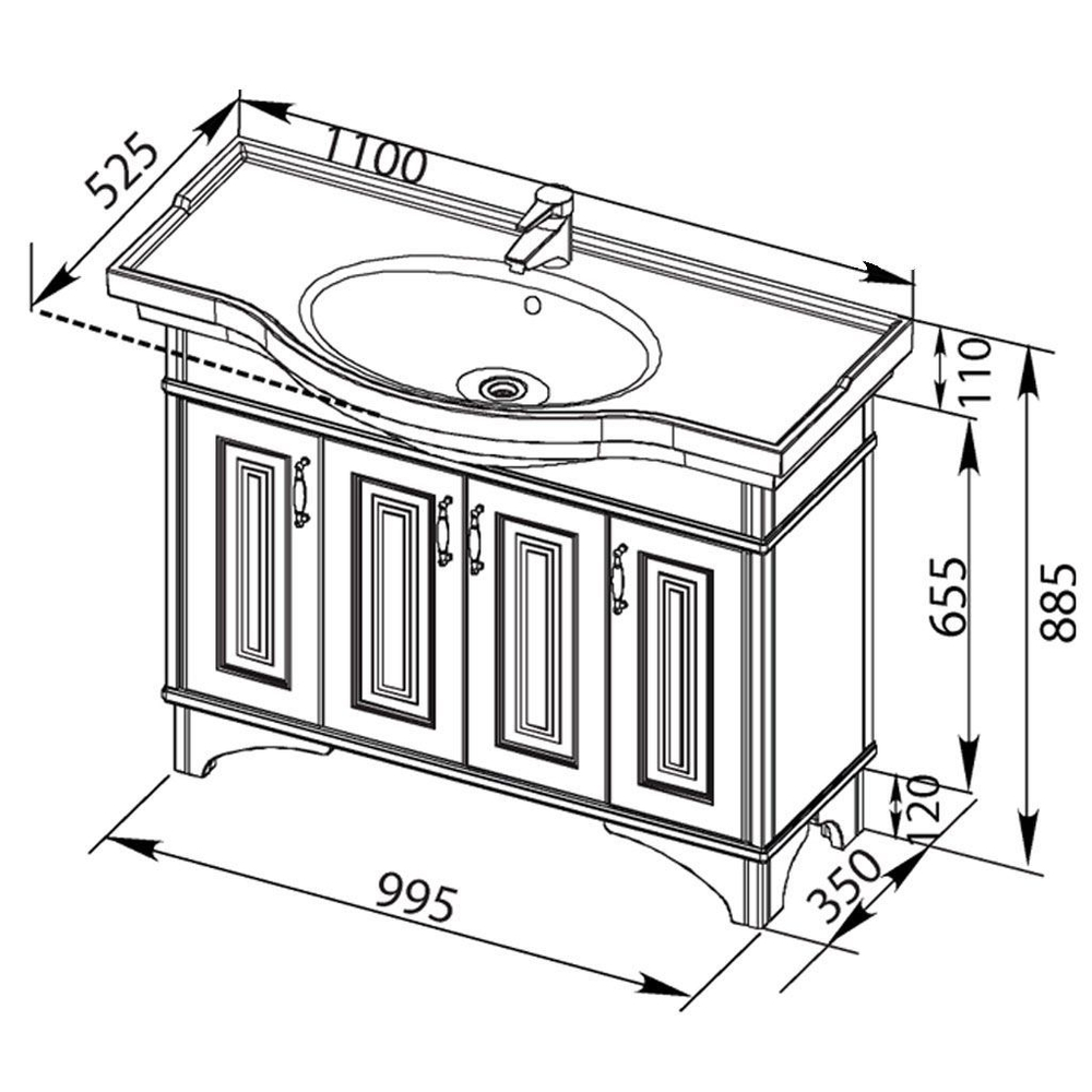 Тумба с раковиной Aquanet Валенса 110 черный краколет/серебро