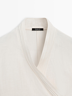 Massimo Dutti Кимоно из смесовой льняной ткани с отворотами, желтовато-белый