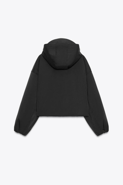 ZARA ВОДОНЕПРОНИЦАЕМАЯ ВЕТРОЗАЩИТНАЯ КУРТКА С КАПЮШОНОМ, ЧЕРНЫЙ