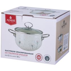 КАСТРЮЛЯ AGNESS ЭМАЛИРОВАННАЯ СО СТЕКЛЯННОЙ КРЫШКОЙ СЕРИЯ "DANDELION", 2,0 Л ДИА. 18СМ