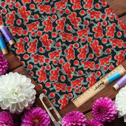 Ткань бифлекс мёрзлая рябина с зелёной каймой