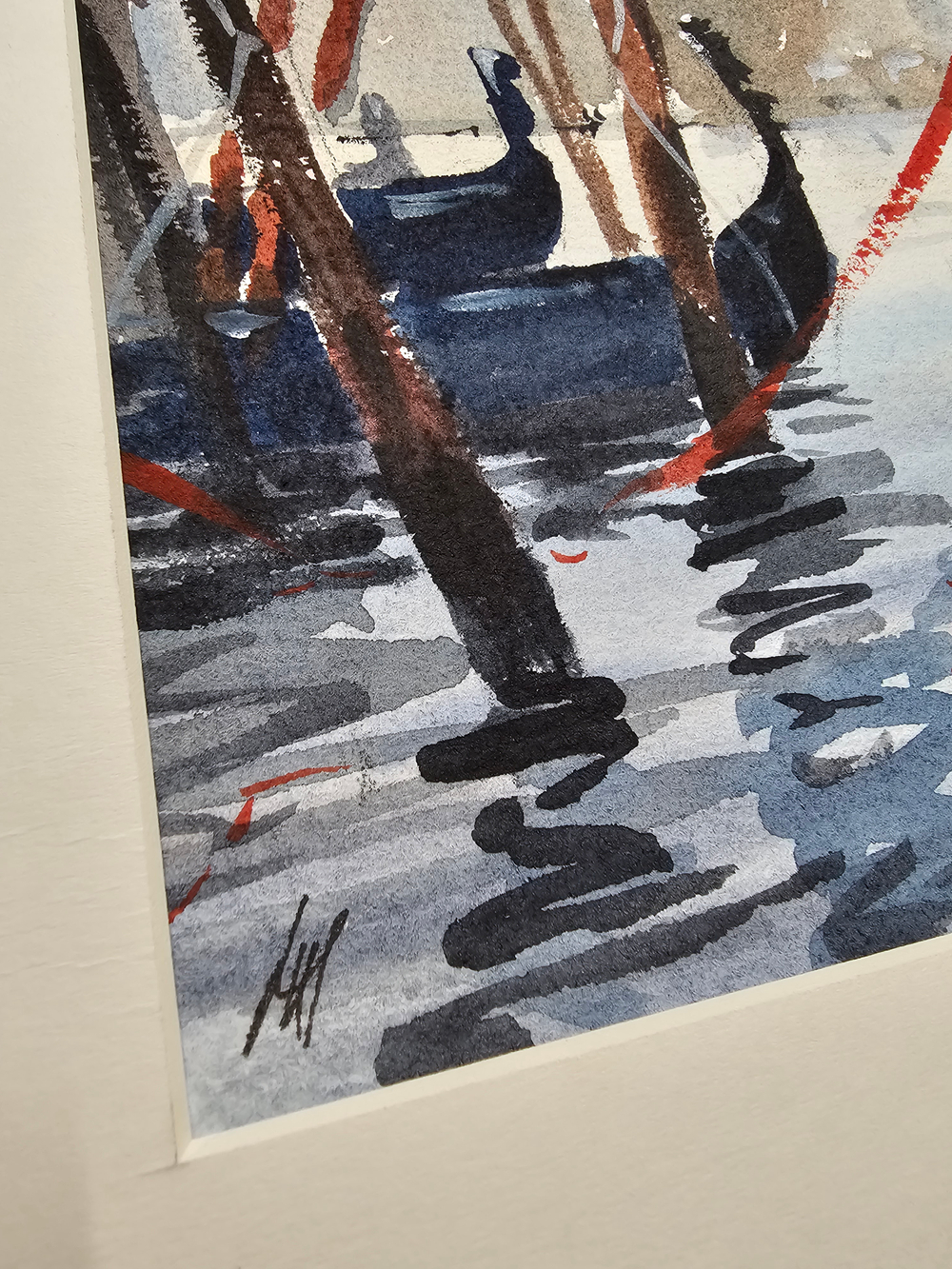 Картина авторская акварельная в паспарту 21х30 см на стену для интерьера "Венецианская романтика"