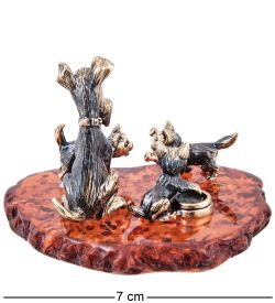 Народные промыслы AM-3971 Фигурка «Собака Дружная семья» (латунь, янтарь)