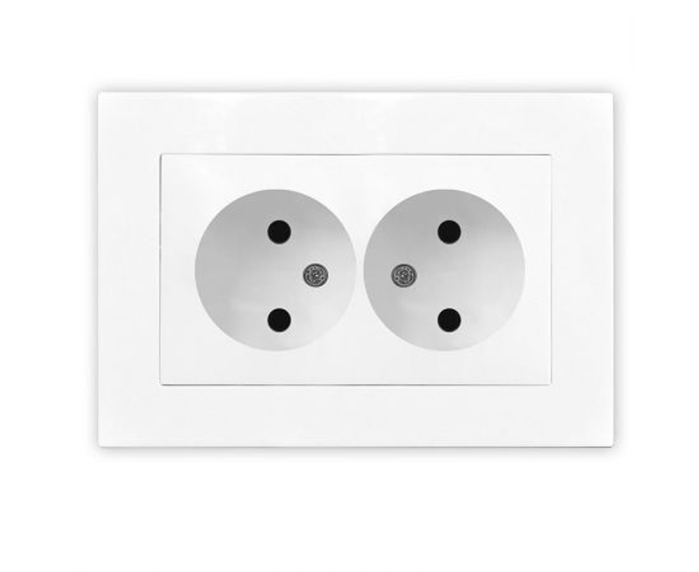 Розетка двухместная "UNIVersal" серия "Афина" без заземления,скрытой установки, 16А, 220В, цвет белая (еврослот)