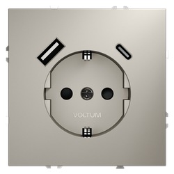 Розетка встраиваемая VOLTUM S70 с заземлением и защитными шторками, 16А, с USB, A+С, (кашемир)