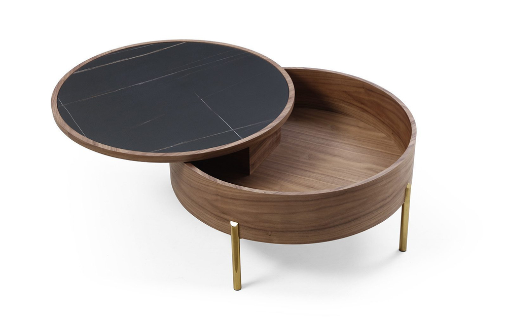 Стол журнальный CT6057CS (D80) черная керамика/орех/золото