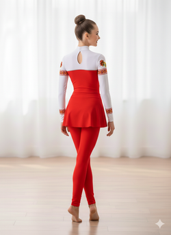 Комбинезон для воздушной гимнастики со съемной юбкой "Руссконародный Хохлома"