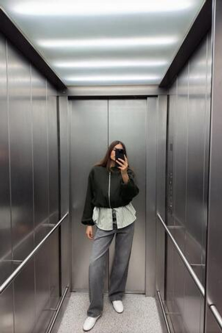 ZARA БОМБЕР ИЗ МЯГКОЙ ТКАНИ, ХАКИ