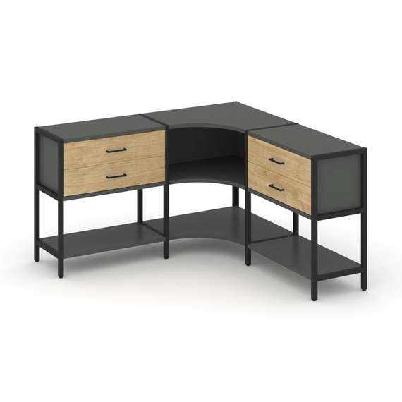 Shelf System Трехсекционный угловой стеллаж двухярусный с ящиками SN.STMU-231 Антрацит/Тиквуд Светлы