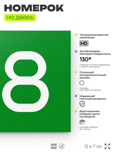 Номер на дверь 148, табличка на дверь для офиса, квартиры, кабинета, аудитории, склада, зеленая 120х70 мм, Айдентика Технолоджи