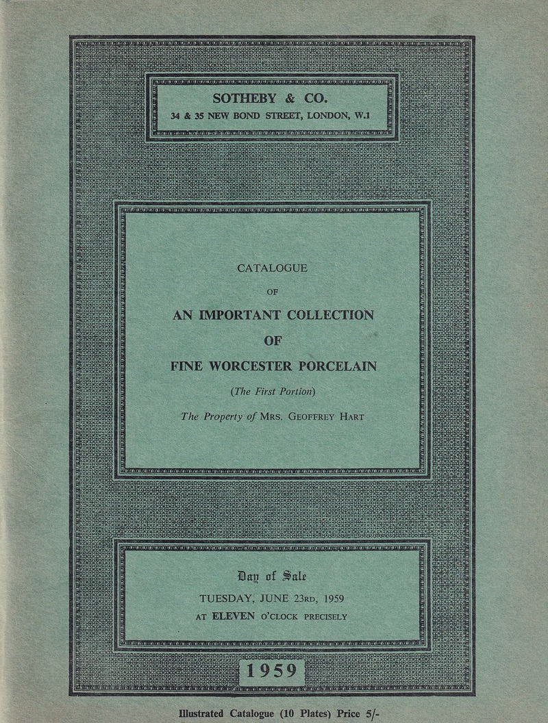 Каталог аукциона Sotheby's, Лондон, Коллекция вустерского фарфора из частной коллекции от 23 июня 1959 года